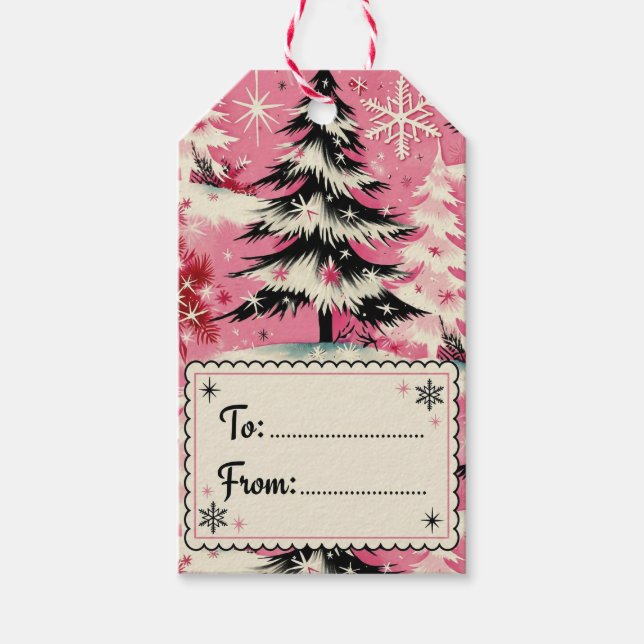 Retro Vintage Christmas: 1950's Pink Xmas Geschenkanhänger (Vorderseite)