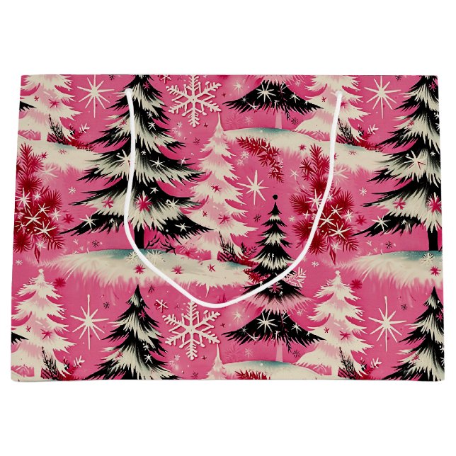 Retro Vintage Christmas: 1950's Pink Xmas Große Geschenktüte (Vorderseite)