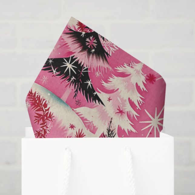 Retro Vintage Christmas: 1950's Pink Xmas Seidenpapier (Geschenktüte)