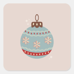 Retro Vintage Christmas Bauble Quadratischer Aufkleber