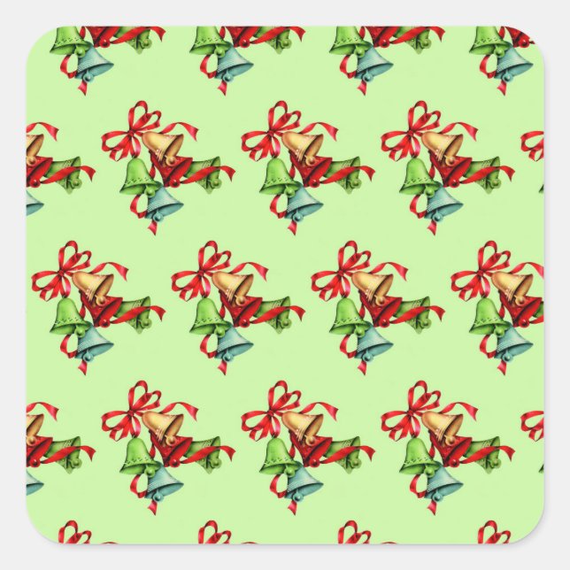 Retro Vintage Christmas Bells Quadratischer Aufkleber (Vorderseite)