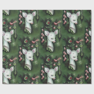 Retro Vintage Christmas Deer Kitsch Wrapping Paper Geschenkpapier