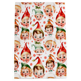 Retro Vintage Christmas Elf Faces Mittlere Geschenktüte