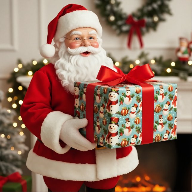 Retro Vintage Christmas: Frostige Schneemänner Geschenkpapier (Von Creator hochgeladen)