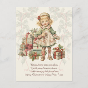 Retro Vintage Christmas Girl Grußkarte Postkarte