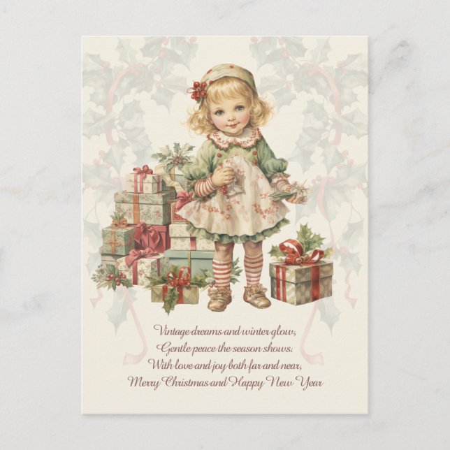 Retro Vintage Christmas Girl Grußkarte Postkarte (Vorderseite)