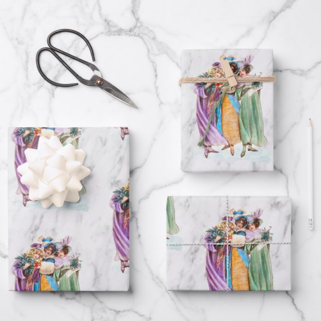 Retro Vintage Christmas Party Ladys Geschenkpapier Set (Vorderseite)