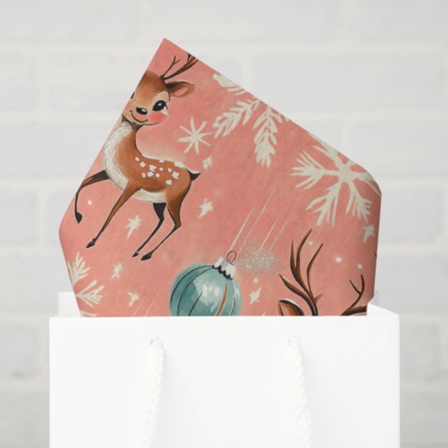 Retro Vintage Christmas Reindeer II Wrapping Paper Seidenpapier (Geschenktüte)