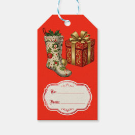 Retro Vintage Christmas Stockings Red Geschenkanhänger