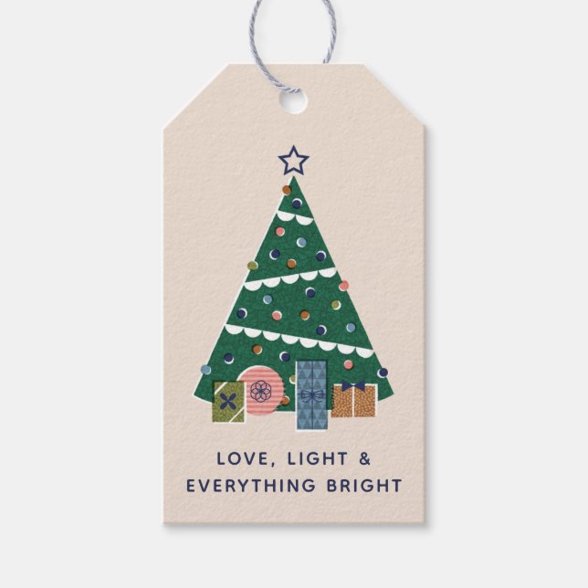 Retro Vintage Christmas Tree Presents Gift Tag Geschenkanhänger (Vorderseite)