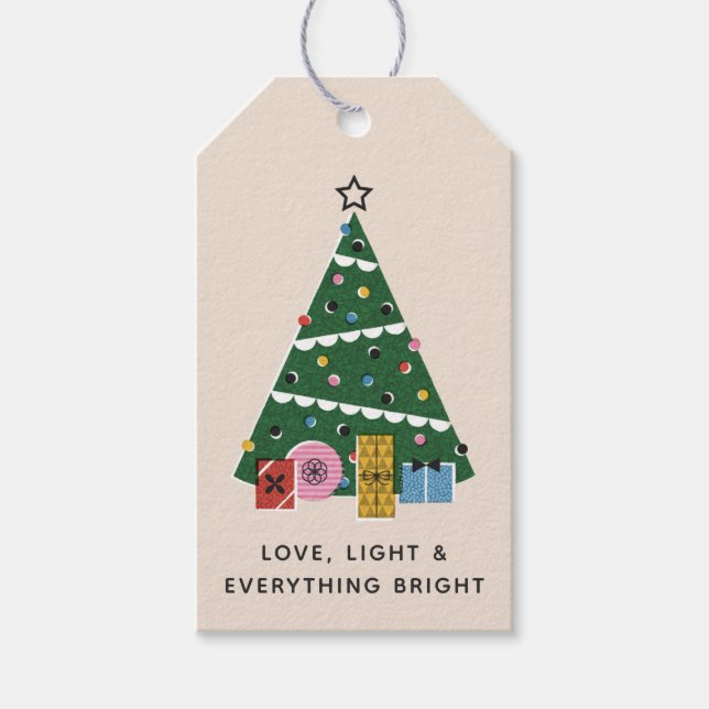 Retro Vintage Christmas Tree Presents Gift Tag Geschenkanhänger (Vorderseite)