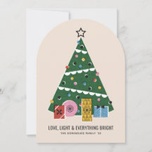 Retro Vintage Christmas Tree Presents Holiday Card