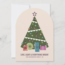 Retro Vintage Christmas Tree Presents Holiday Card