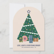 Retro Vintage Christmas Tree Presents Holiday Card