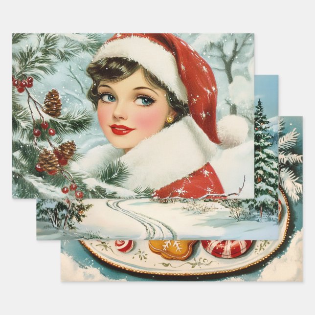 Retro Vintage Christmas Trio Stil U Geschenkpapier Set (Set)