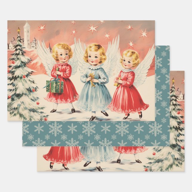 Retro Vintage Christmas Trio Style E Geschenkpapier Set (Set)