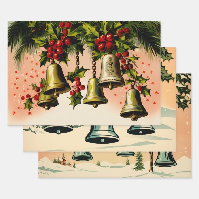 Retro Vintage Christmas Trio Style O Geschenkpapier Set (Set)