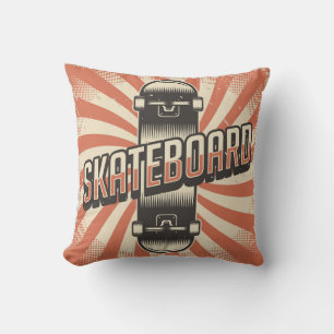 Retro Vintage Classic Grunge Skateboard Orange Kissen