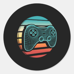 Retro-Vintage-Computerspiel-Controller Gamer Sonne Runder Aufkleber