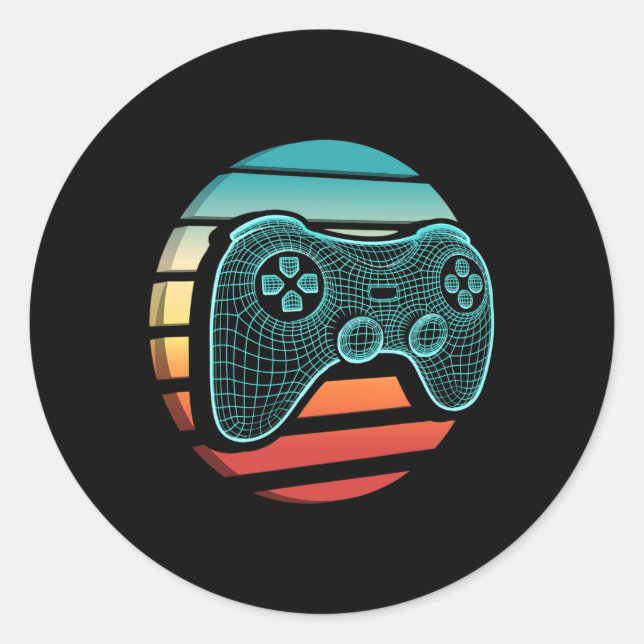 Retro-Vintage-Computerspiel-Controller Gamer Sonne Runder Aufkleber (Vorderseite)