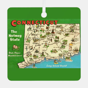 Retro, Vintage Connecticut Map Ornament Aus Metall