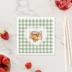 Retro Vintage Coquette Baby Tiere Reh Gingham Serviette