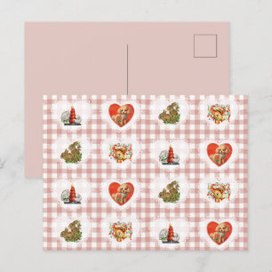Retro Vintage Coquette Babytier Gingham Feiertagspostkarte