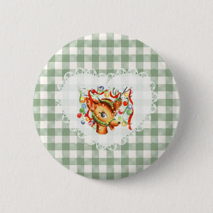 Retro Vintage Coquette Babytierhirsche Gingham Button