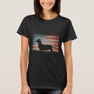 Retro Vintage Dackel Amerikanische Fahne am 1. Jul T-Shirt