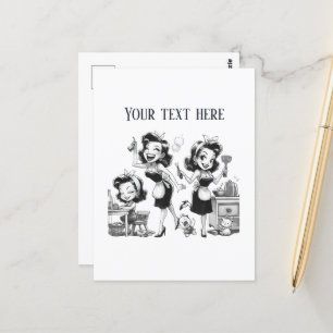 Retro Vintage Dame fügt Text hinzu Postkarte