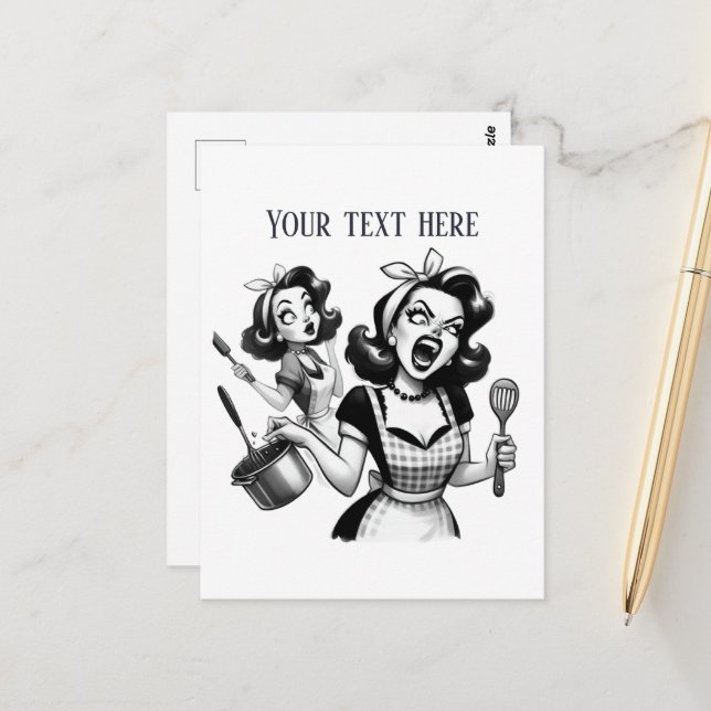 Retro Vintage Dame fügt Text hinzu Postkarte (Vorderseite/Rückseite Beispiel)