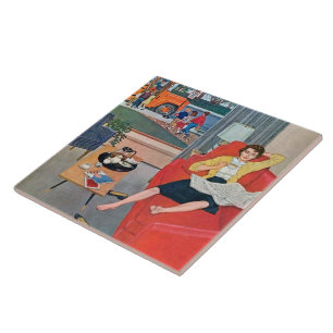 Retro-Vintage Dame ruht Fliese