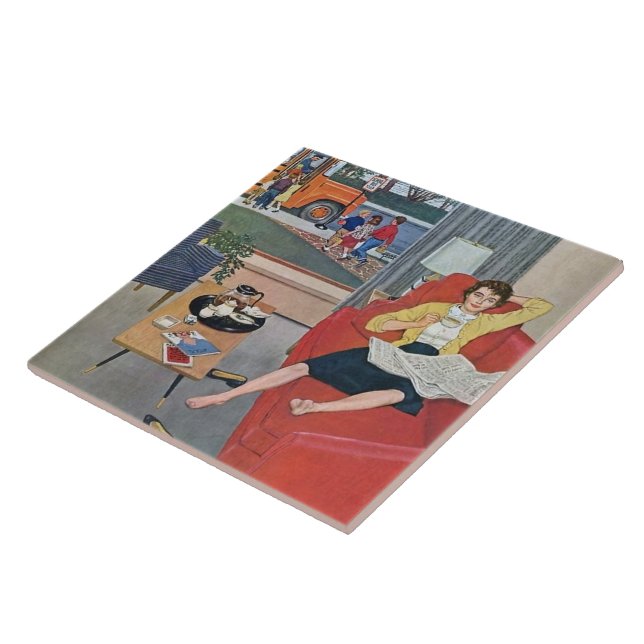 Retro-Vintage Dame ruht Fliese (Seite)