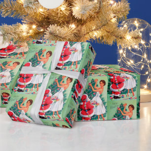 Retro-Vintage-Dame und Weihnachtsmann-Party-Gesche Geschenkpapier