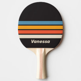 Retro Vintage Dark Rainbow Across Stripe with Name Tischtennis Schläger