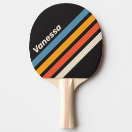 Retro Vintage Dark Rainbow Angled Stripe with Name Tischtennis Schläger
