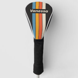 Retro Vintage Dark Rainbow Pin Striped with Name Golf Headcover