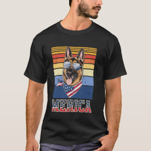 Retro Vintage Deutscher Schäferhund US Flag Sonnen T-Shirt