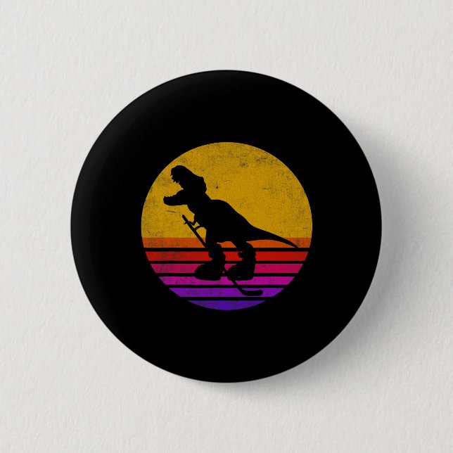 Retro Vintage Dinosaur Eishockey Dinosaurier  Button (Vorderseite)