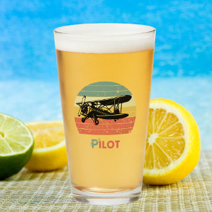 Retro Vintage Doppeldecker-Pilot Sonnenuntergang A Glas