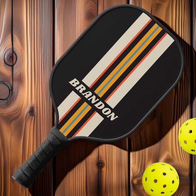 Retro Vintage dunkle Regenbogenstreifen Kundgebung Pickleball Schläger (Von Creator hochgeladen)