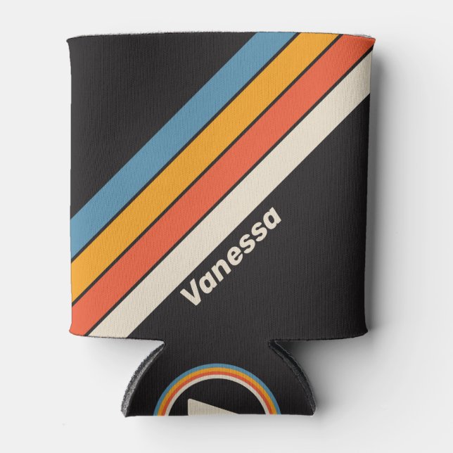 Retro Vintage dunkle Regenbogenstreifen mit Namen Dosenkühler (Vorderseite)