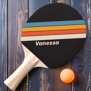 Retro Vintage Dunkler Regenbogen Gestreift mit Nam Tischtennis Schläger