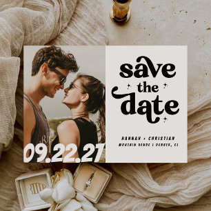 Retro Vintage Elegante Skript-Foto-Hochzeit Save The Date