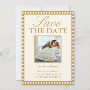 Retro Vintage Elfenbein-Foto Save-the-Date-Karte Save The Date
