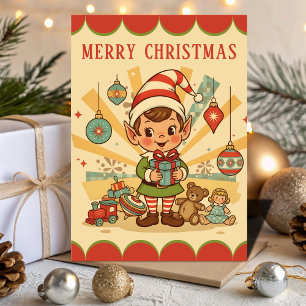 Retro-Vintage-Elfenwerkstatt-Weihnachtsfreude Feiertagskarte