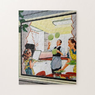 retro-vintage Familie in der Küche Puzzle