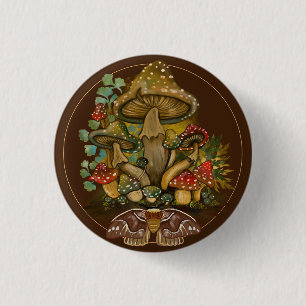 Retro-Vintage-Farben Pilz- und Mottenkunst Button