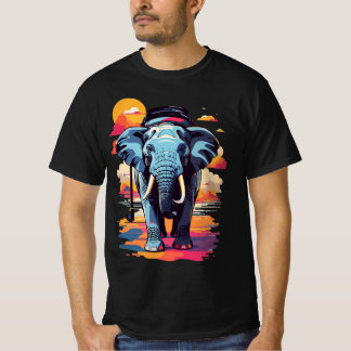 Retro Vintage Farbiger Elefant Sonnenuntergang T-Shirt