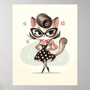 Retro Vintage feminine Kitten mit katzenbrille Poster